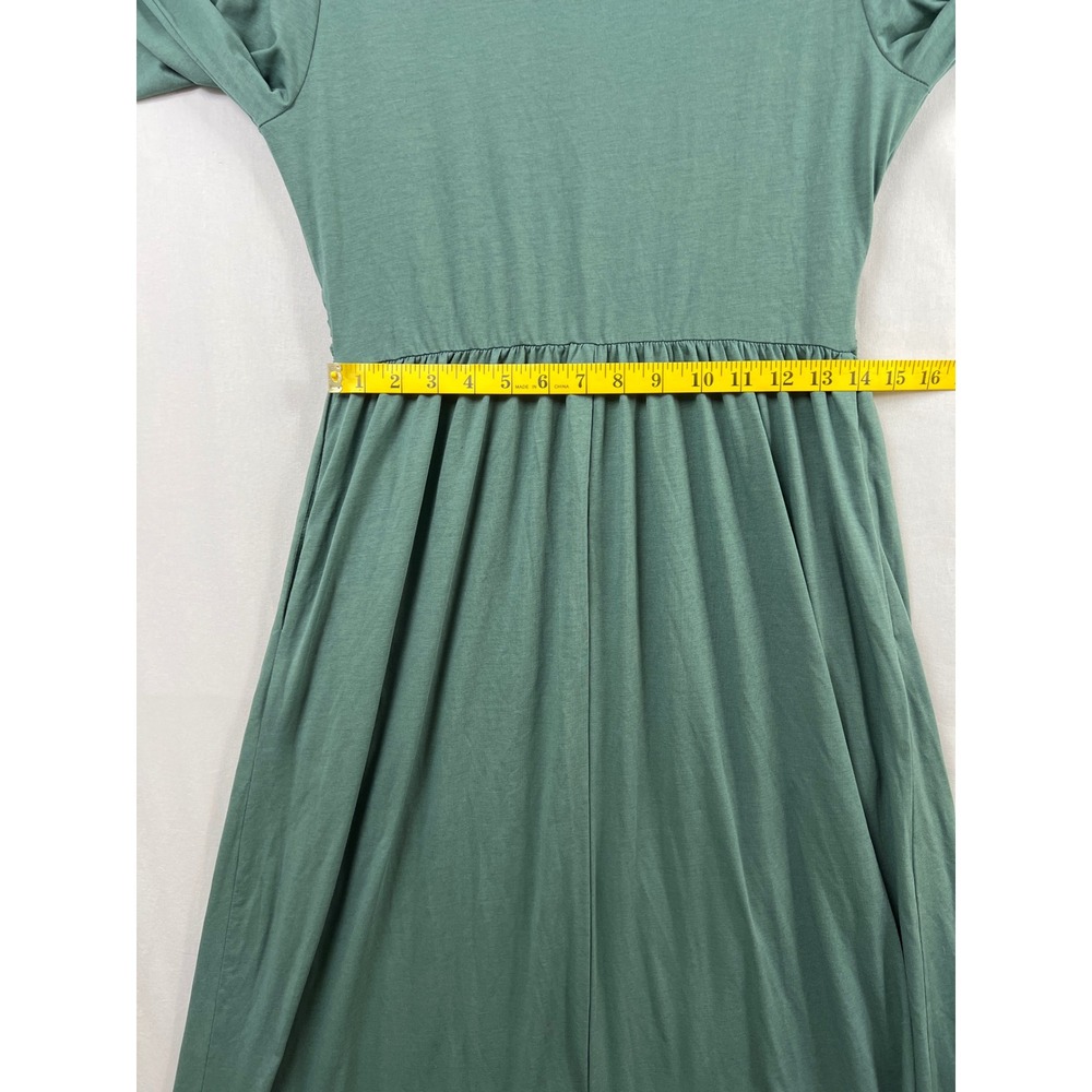 OUGES Maxi Dress Women Medium Green Long Sleeve Wrap V-Neck Jersey Pockets - Picture 8 of 12